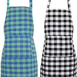 GLUN Waterproof Unisex Kitchen Checkered Design Apron with 2 Front Centre Pocket With Adjustable Neck Strap (Pack Of 2)-29