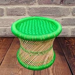 Traditional Indian Mudda Stool, Handwoven Wooden Frame, Indian Woven Frame, (Green)-15
