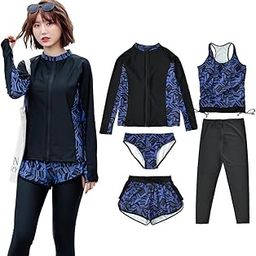 hys2128 Women's Fitness Swimsuit, Body Cover, Rash Guard, 5-Piece Set, Tank Top, Leggings, Long Sleeve, Rash Hoodie, UPF50+, UV Protection, 98.7%-image-40