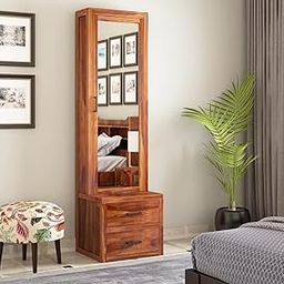 Honey Brown Wooden Dressing Table with Mirror, Storage, Drawer, Shelve - Makeup Vanity for Bedroom-15