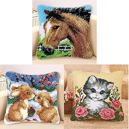 FABLOFT® 3 Sets Animals Latch Hook Kits for Kids DIY Pillow Cover Sofa Cushion Cover-picture-7