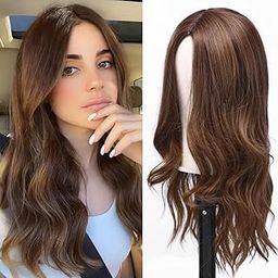 Hair Wig With Bangs Women’s Silky Long Straight With Full Machine Wigs Heat Resistant Synthetic Hair Wig for Women Straight Hair Wig (Golden Brown)-image-25