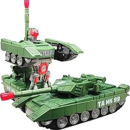 VGRASSP Kids Military Fighter Automatic Deformation Tank to Robot 2 in 1 Toy - 3D Lights and Music (Color and Design Asper Stock) (Tank)-16