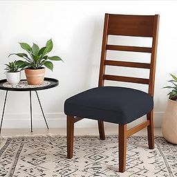 HOTKEI Pack of 6 Dark Grey Dining Chair Seat Cover 200GSM Fabric Elastic Magic Chair Cover Stretchable Protector Slipcover for Dining Table Chair Cover Set of 6 Seater-image-39