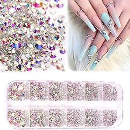 Beauty Empire 12 Grid Imitation Glass Crystal Manicure Art Box Mineral Jewelry Mixed Bride Phototherapy Nail DIY Tool, Multicolour-25