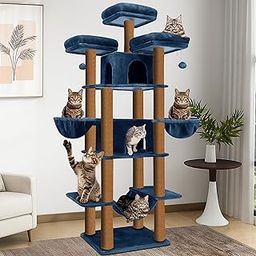 Rosebell - Large Multi-Level Cat Tree Tower with Condo, Perches, Hammock & Hanging Balls – Blue Color Sturdy Activity Center for Indoor Cats-image-61