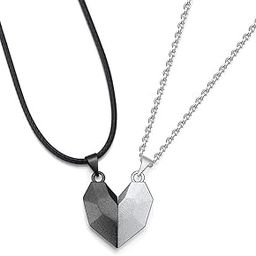 Two Souls One Heart Pendant Necklaces Stone Couple Black White Minimalist Magnet Distance Friendship Simple Jewelry Set for Men Women-3