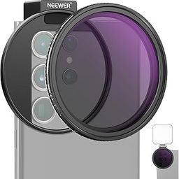 NEEWER 67mm Clip On Variable ND2-ND32 Phone Lens Filter Kit, Phone Clip with Threaded Adapter Ring/Cold Shoe/Locking Knob, HD Variable ND Filter for iPhone 15 Pro Max 14 13 Galaxy S22 S23 S24 Ultra-11