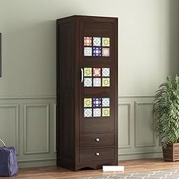 MANNAT ARTS Wooden Single Door Wardrobe Organizer for Storage with 2 Drawer 1 Shelves & Hanging Space - Sheesham Wood Cupboard for Bedroom - Wooden Almirah Organizer for Clothes Storage (Design 4)-image-89