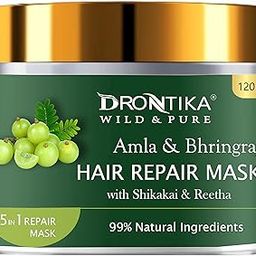 Drontika Wild & Pure Amla & Bhringraj Hair Mask | Anti-Hair Fall Mask | Paraben, Silicone & Sulphate Free | Suitable for All Hair Types | Powered Botanics| 120ml. count 1-16