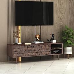 UNITEK FURNITURE Solid Rosewood Sheehsam TV Entertainment Unit| TV Stand Table| Sideboard Cabinet| Wooen TV Cabinet with Storage for Living Room & Office -Walnut2-image-18
