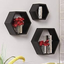 TechHark Wall Shelf, Home Decor, Living Room Decorative Self, Office Decore Shleves, (Hexa Black 3) Polypropylene-picture-16
