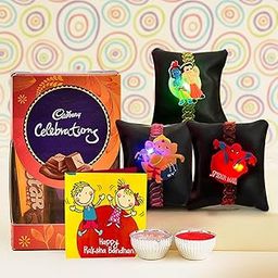 TIED RIBBONS Rakhi for Kids with Chocolates Gift Pack - Set of 3 Premium Kids Lights Rakhi with Celebration Chocolates Gift Pack, 250 Grams-22