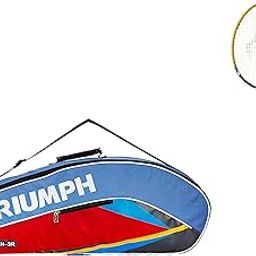 Triumph Bolt Graphite Composite Light Weight Strung Badminton Racket with Titan-6R Double Compartment Badminton Bag Sky/Red-picture-26
