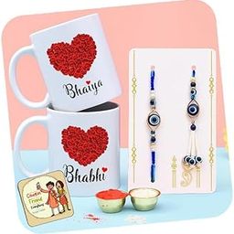 Rakhi Set for Brother and Bhabhi with 2 Ceramic Printed Coffee Mug Fridge Magnet Gift | Bhaiya Bhabhi Raksha Bandhan Rakhis Bracelet Unisex Adults Men Women-image-13