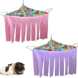 RIOUSSI Guinea Pig Hideout Hideaway Corner Peekaboo Toys Cage Accessories with Reversible Side, Heart/Gray-Pink+Purple, Pack of 2-image-9