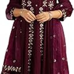 Women's Embroidered Kurta Set with Dupatta - Anarkali Fit | Organza Dupatta with Multi-color Embroidery | Straight Pant with Side Pocket | Kurta Set For Women-image-24