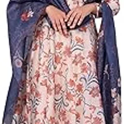 w for woman Orange Floral Printed Lace Organza A-line Sheer Kurta, Crop Top and Pants Set-picture-12