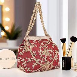 Kuber Industries Potli Bags for Ladies & Girls | Women Shagun Pouches for Festive Seasons | Batwa Bag Bridal Purse | Moti & Embroidery- Maroon-image-18