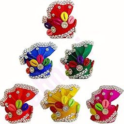 Jahnavi® Laddu Gopal Poshak/Dress Premium Pagdi/Mukut Shringar (Pack of 6) (Ladoo Gopal Accessories) (Multicolour 01, 0 no.)-image-38