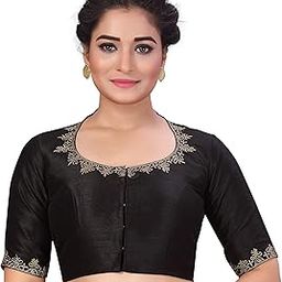 Women's Readymade Cotton Embroiderd Saree Blouse with Elbow Length Sleeves-image-15