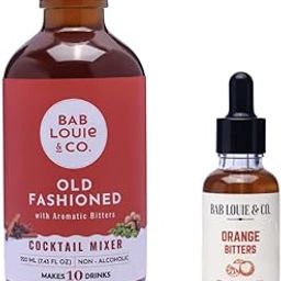 Bab Louie & Co. Orange Bitter & Old Fashioned Cocktail Mix Combo Pack, 100% Natural, Non-Alcoholic Beverage, Manhattan, Negroni, Sidecar, Gin and Tonic, Cocktail and Mocktails (30 ML + 220ML, Pack of 2)-1