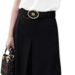 (US 14), Black : Women Cap Sleeves Chiffon Top w Belted Inverted Pleats Culottes Sets-image-27