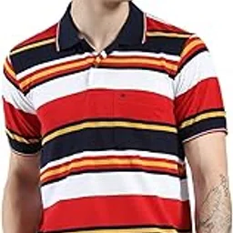 monte carlo Men's Regular Fit Polo T-Shirt | Striped Pattern| Half Sleeve | Collared Neck | Casual Wear T Shirt for Men's Red S (Pack of-1)-picture-35