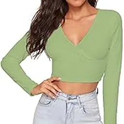 shasmi Women's & Girls' Solid Ribbed V Neck Collarless Full Sleeve Slim Fit Simplicity Tops (TOP 54)-picture-12