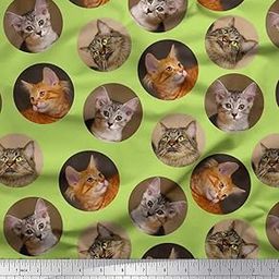 Soimoi Rayon Fabric Cat Face Animal Fabric Prints by Meter 56 Inch Wide-image-17