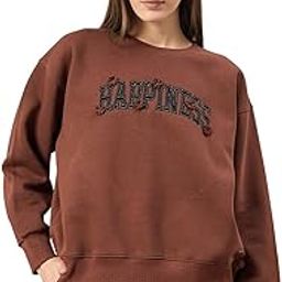 Happiness Embroidered Sweatshirt, Brown Cotton Fleece, Long Sleeve-image-2