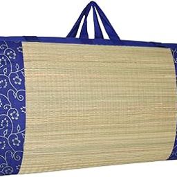 CRAFT OF INDIA - Folding Mat 6 X 6 feet Korai River Grass chatai Blue Butter Satin Fabric with 15MM Soft Foam Comfort Mattress-image-36