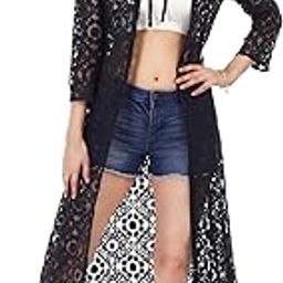 Women's Net 3/4th Sleeve Black Long Shrug | Casual Shrug-11