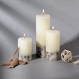 PROSPERRO LUMO Paraffin Wax By Parkash Candles Set Of 3 Fragrance Pillar Candles Marble Finish (White Cinnamon Sticks)-image-36