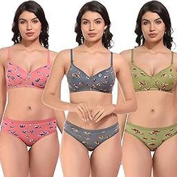Lingerie Set Full with Coverage Lightly Padded Bra and Hipster Panty (Pack of 3, Multicolor)-2