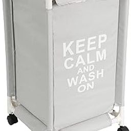 HOKIPO Oxford Fabric Laundry Basket With Wheels | Laundry Hamper with Lid Cover | Rolling Laundry Clothes Basket Trolley, 68x35x35 cm, Grey (AR3703)-27