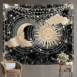 HASTHIP Polyester Sun and Moon Tapestry - Aesthetic Black Dark Spiritual Wall Art for Bedroom, Living Room Decor (51"X59")-image-7