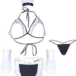 Women's Power Net Maid Roleplay Costume With Head Band & Gloves-image-75