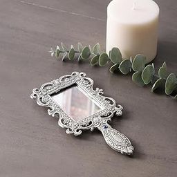 Vedic Vastu Beautifully Carved Square Shape Silver Plating Metal Hand Mirror for Makeup, Travelling, Salon Mirror & Decorative Antique Item, Framed-image-68