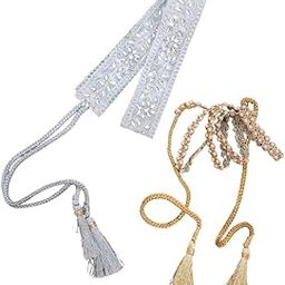 Traditional Set of 2 Copper Beads Belt and Silver Stone Organza | Adjustable Kamarpatta kamarband-image-97
