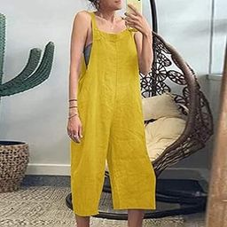 Women Vintage Jumpsuits Cropped Pants Adjustable Shoulder Straps Pockets Wide Leg Romper Casual Playsuits Plus Size-image-69