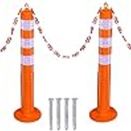 TOPRAK Flexible Traffic & Parking Control Spring Post Barrier High Grade Elastomeric Polymer Material With 3 White Reflective Tapes & Iron Nails And Chain Bollard Barrier Parking Block (6)-4