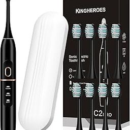kingheroes Adult Sonic Electric Toothbrush With 8 Brush Heads & Travel Case?4 Modes, One Charge For 60 Days, 42000 Vpm Motor?Black Electric Toothbrush Set, 1 count-image-24