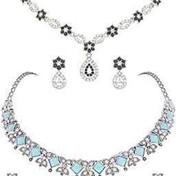 Beautifull Stylish Combo American Diamond Silver Plated Jewelry Choker Necklace Set With Matching Pair Of Earring For Women & Girls.-image-99