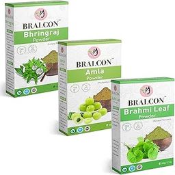 BRALCON Organic Bhringraj, Brahmi, Amla Powder Combo -300g (100g x 3 Pack)|Bhringraj Powder, Amla Powder, Brahmi leaf Powder for Hair Growth, Hair Cleanser, Skin Brightening|Hair & Skin Care Powder-image-89