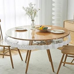 Printed PVC Plastic Flowered 4 Seater Round Shape Table Cover (Size- 60 Inches Round) (Transparent)-image-21