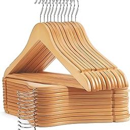 Solid Wood Clothes Hangers Set of 48 | Durable Wooden Hangers with 360° Swivel Chrome Hook, Non-Slip Bar & Cut Notches – Perfect for Closet Organization & Garment Storage-image-8