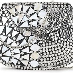 Shakuntala Vintage Clutch - Metal Mosaic Stone & Shell Design Purse - Handmade Women's Handbag-image-10