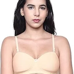 inkurv Cotton Rich Padded T-Shirt Bra for Women, Seamless, Non-Wired with Detachable Straps, Sweet Heart Neckline, Everyday Bra 3/4th Coverage with no spillage- ROMI Single-picture-6