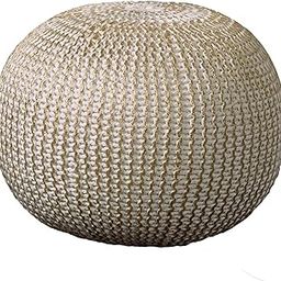 CC Home Furnishings 20" Gold and Ivory Hand Knitted Round Pouf Ottoman-image-39